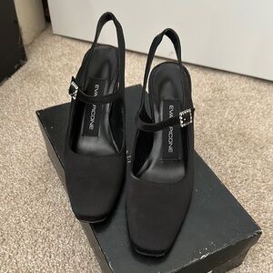 Evan Picone Black Slingback Heels with Embellished Strap